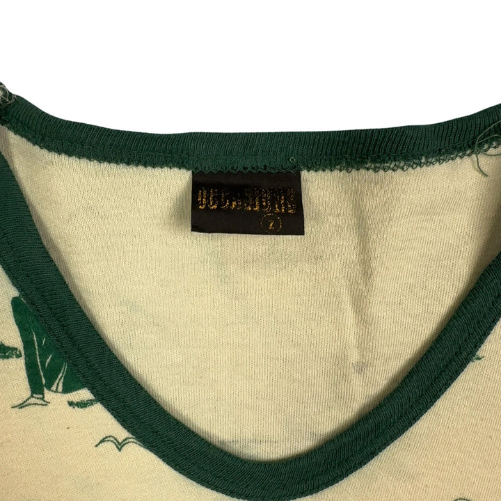 1970s Mesh Cut-out Graphic Short Sleeve T-Shirt - XS - Think Vintage