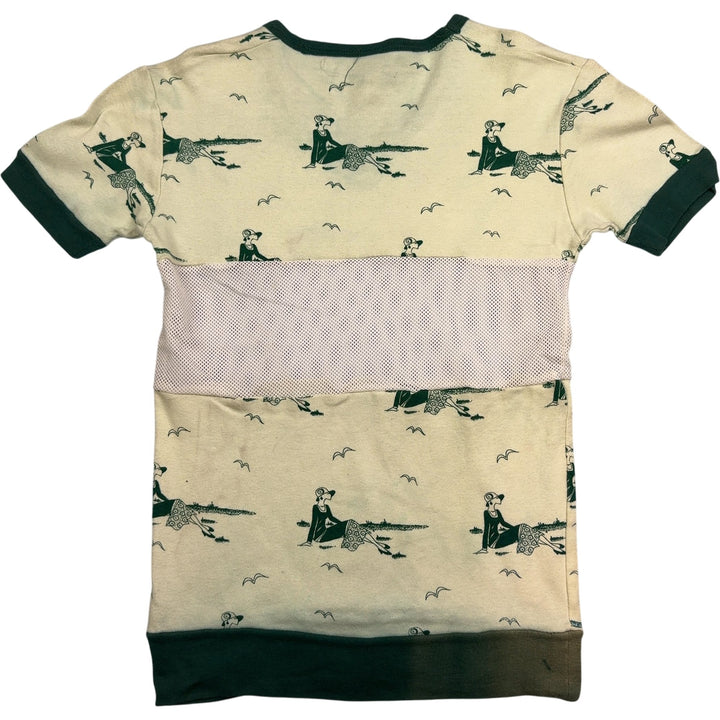 1970s Mesh Cut-out Graphic Short Sleeve T-Shirt - XS - Think Vintage Online Ltd