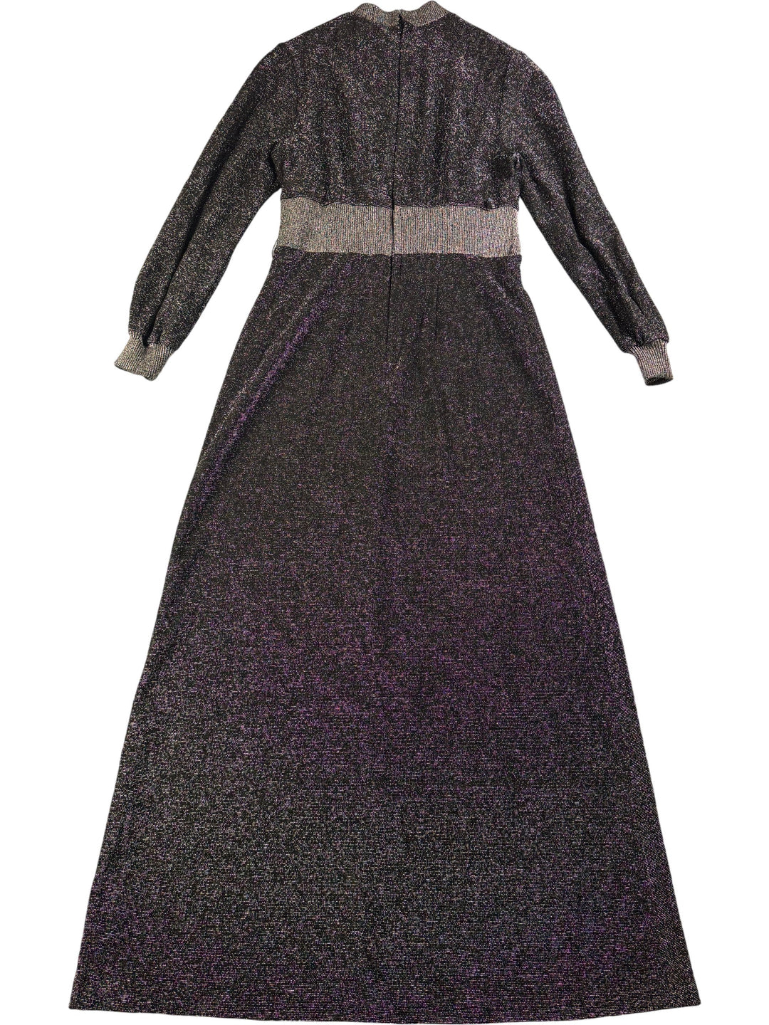 1970s Metallic Long Sleeve Maxi Dress - M