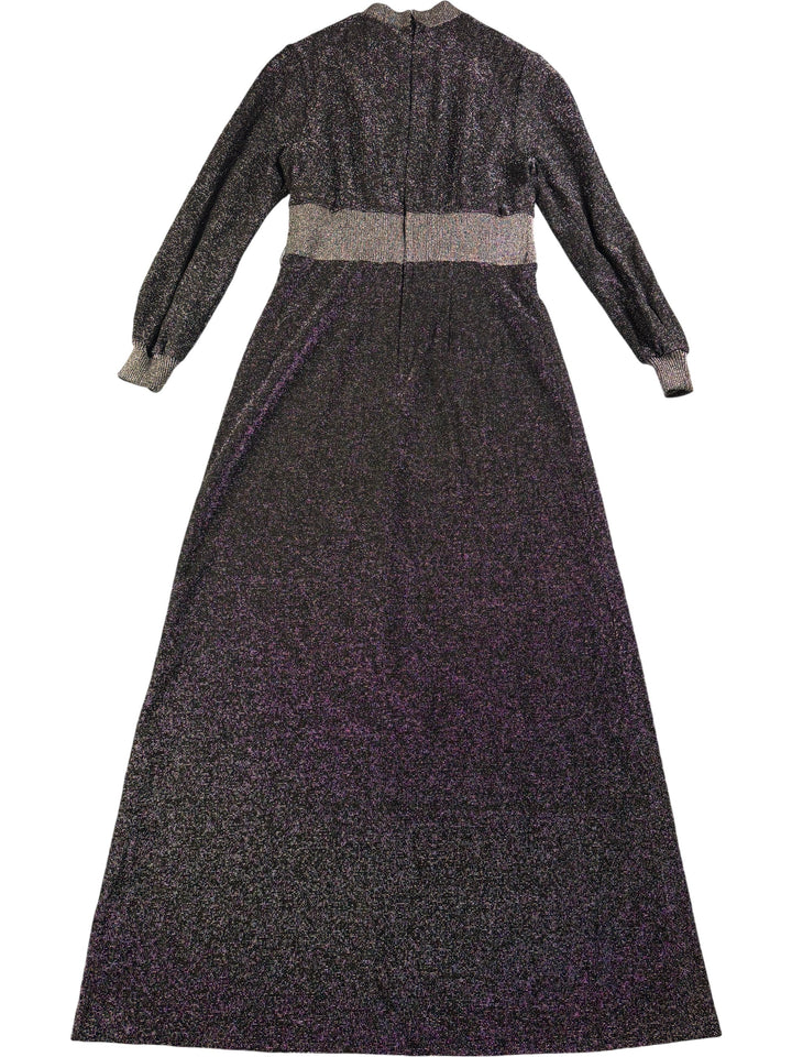 1970s Metallic Long Sleeve Maxi Dress - M - Think Vintage Online Ltd