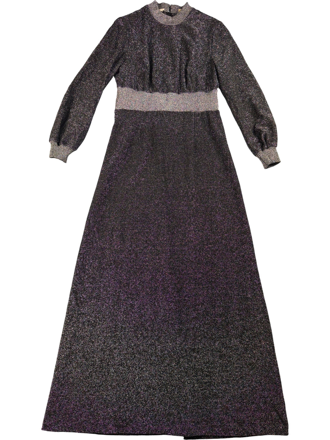 1970s Metallic Long Sleeve Maxi Dress - M - Think Vintage ltd