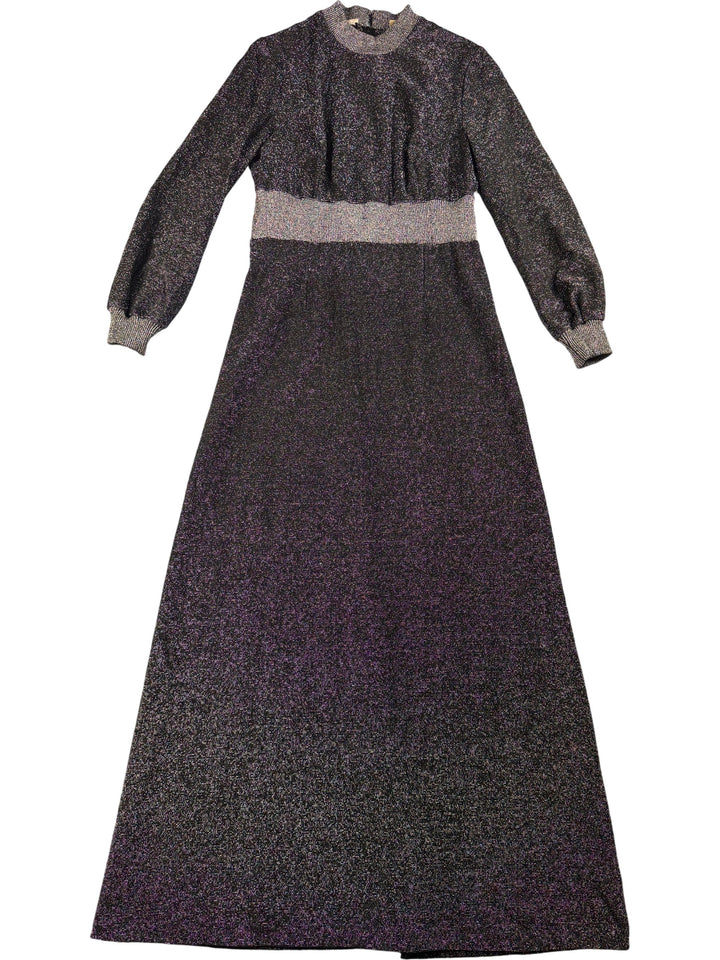 1970s Metallic Long Sleeve Maxi Dress - M - Think Vintage ltd