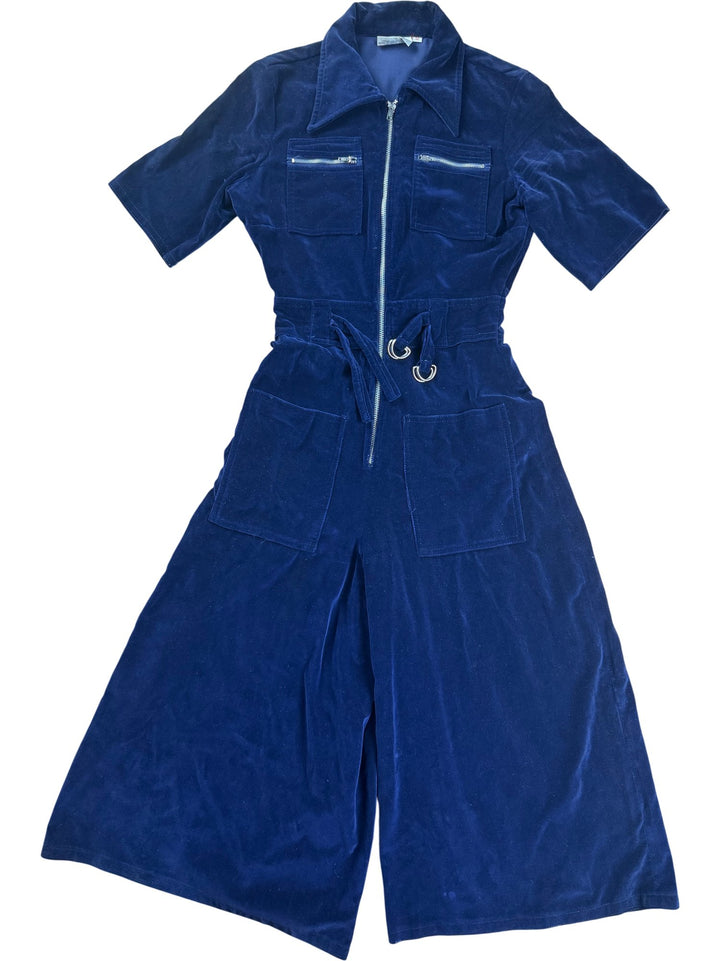1970s Navy Cotton Jumpsuit - XS - Think Vintage ltd