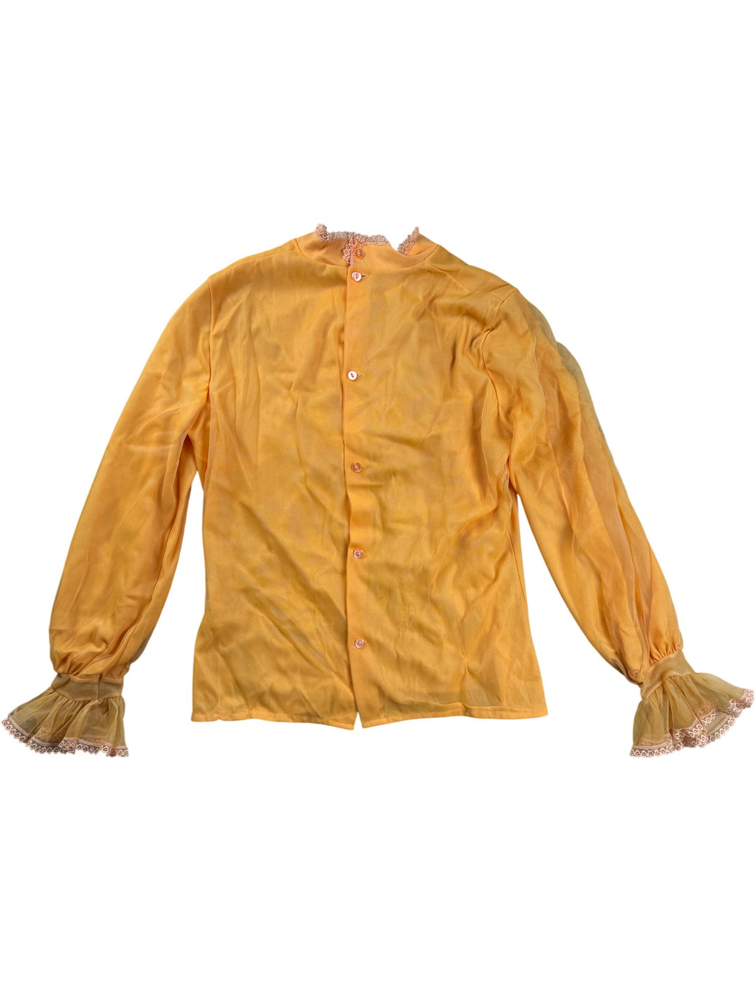 1970s Orange Lace Trim Blouse - S/M - Think Vintage ltd