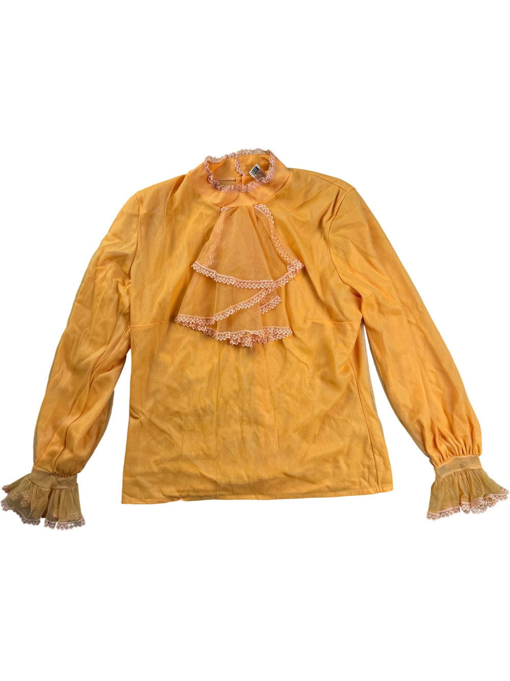1970s Orange Lace Trim Blouse - S/M - Think Vintage ltd