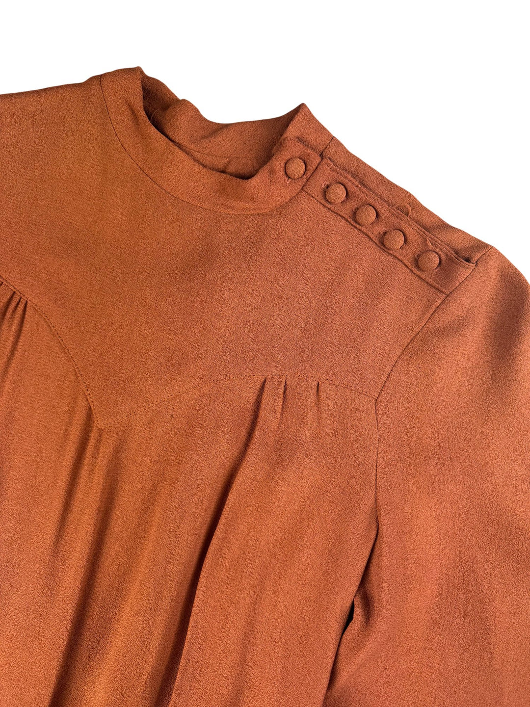 1970s Ossie Clark Caramel Crepe Maxi Dress - S - Think Vintage Online Ltd