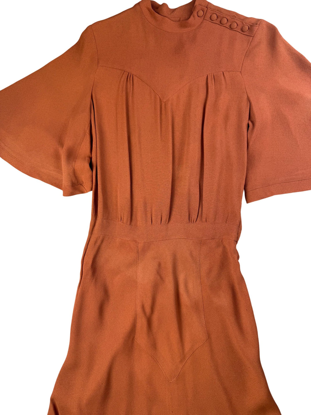 1970s Ossie Clark Caramel Crepe Maxi Dress - S - Think Vintage Online Ltd
