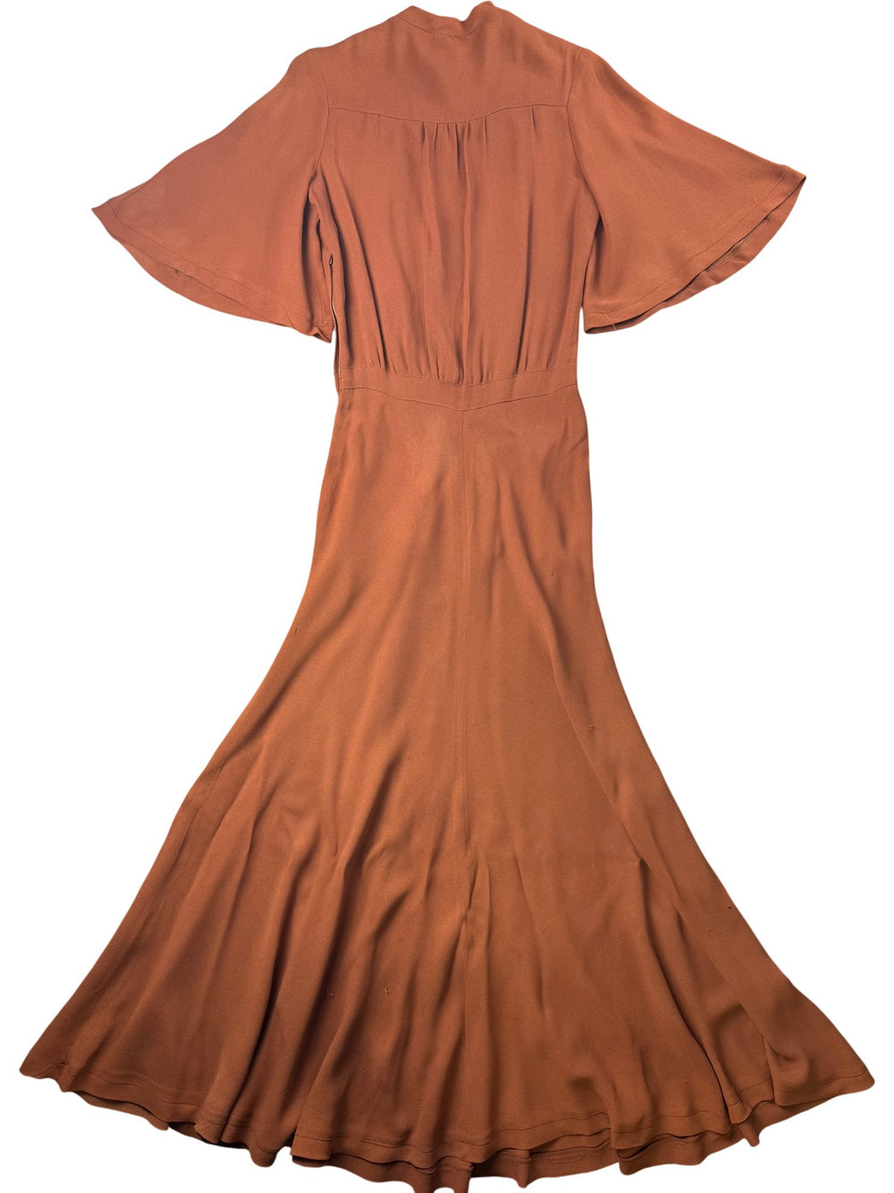 1970s Ossie Clark Caramel Crepe Maxi Dress - S - Think Vintage ltd