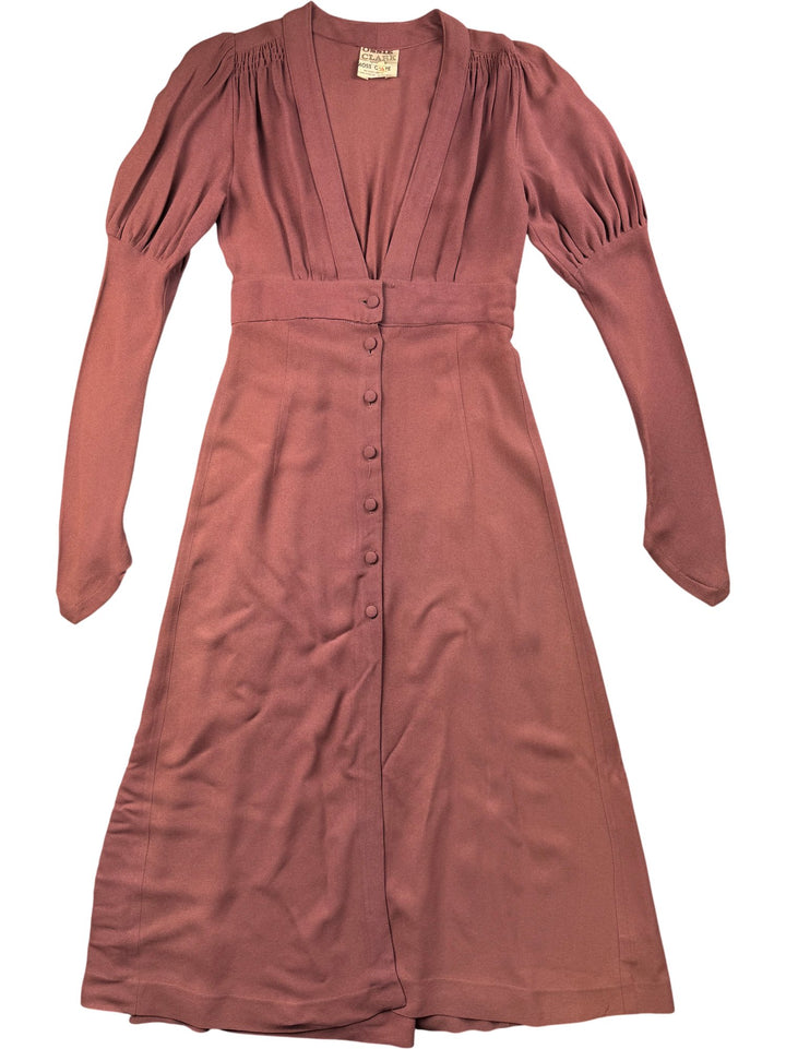 1970s Ossie Clark Plum Long Sleeved Dress - S - Think Vintage Online Ltd