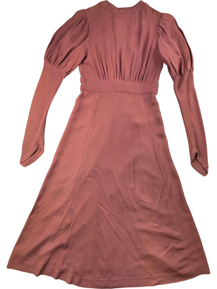 1970s Ossie Clark Plum Long Sleeved Dress - S - Think Vintage ltd