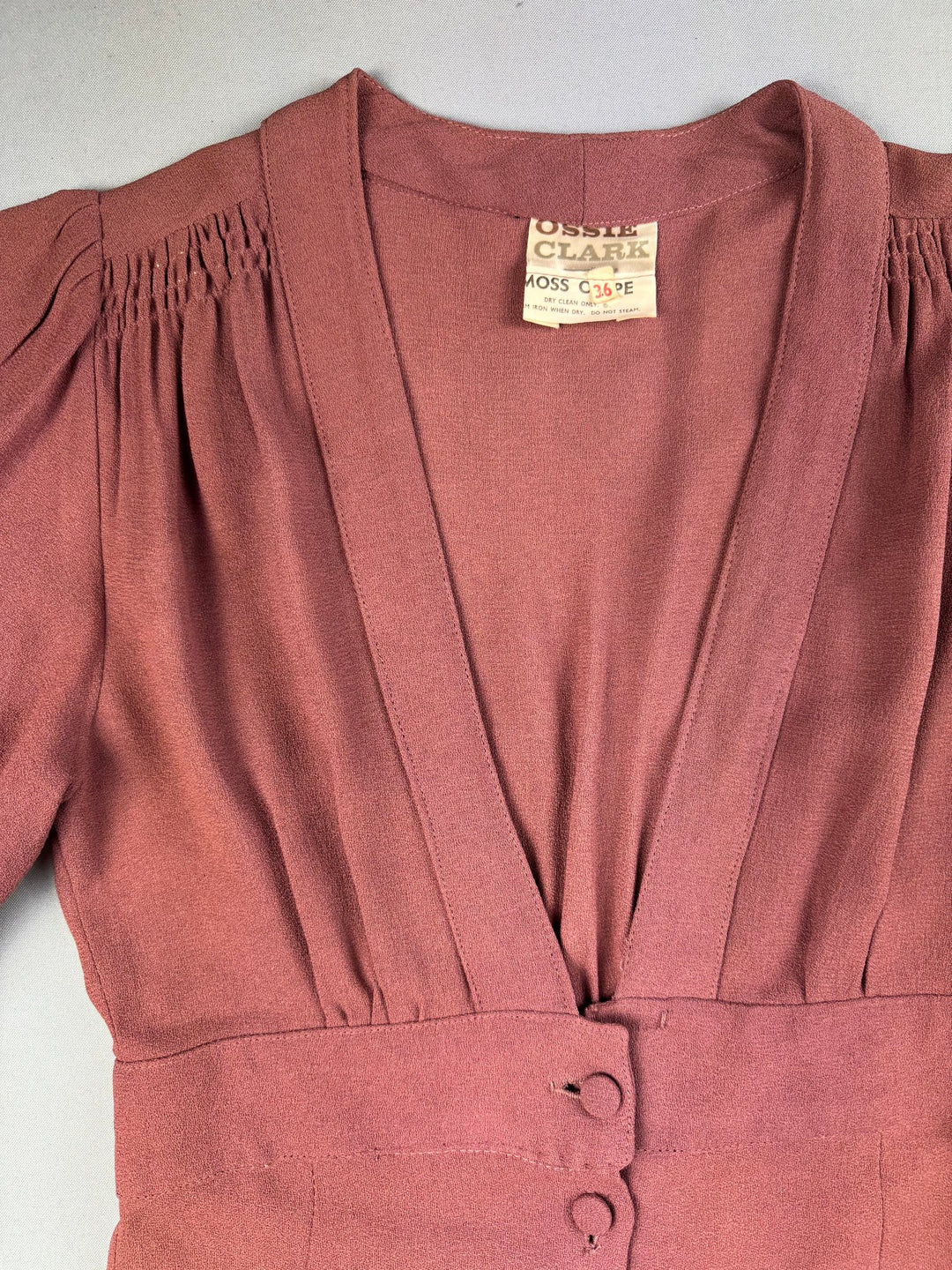1970s Ossie Clark Plum Long Sleeved Dress - S - Think Vintage ltd