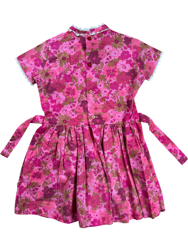 1970s Pink Floral Short Sleeve Dress - Age 3 - Think Vintage ltd