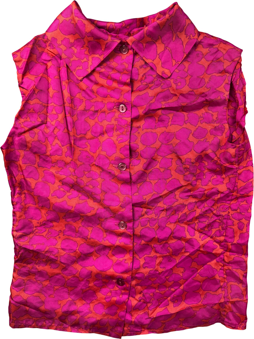 1970s Pink Orange Patterned Sleeveless Blouse - S - Think Vintage ltd