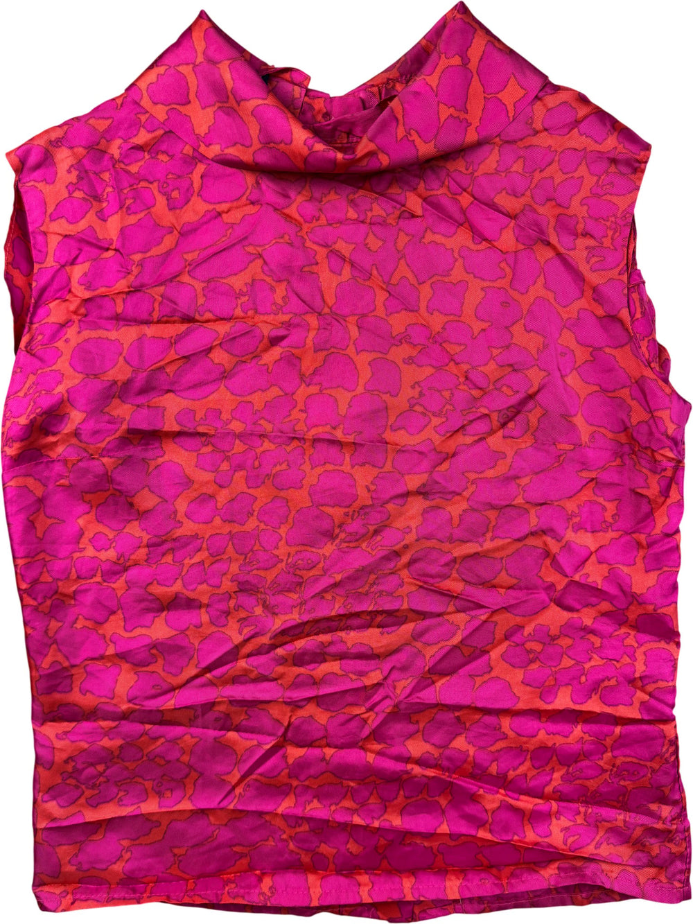 1970s Pink Orange Patterned Sleeveless Blouse - S - Think Vintage ltd