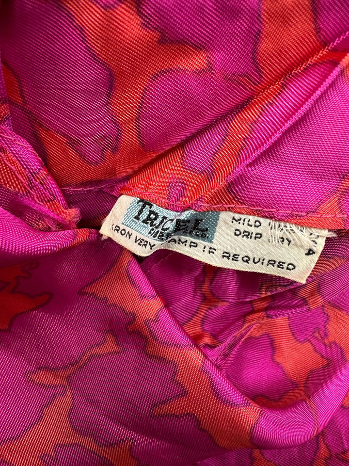 1970s Pink Orange Patterned Sleeveless Blouse - S - Think Vintage ltd