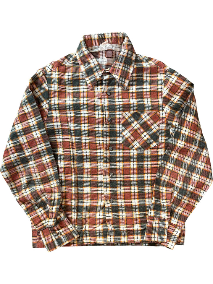 1970s Plaid Long Sleeve Button-Up Shirt - Age 14/15 - Think Vintage ltd