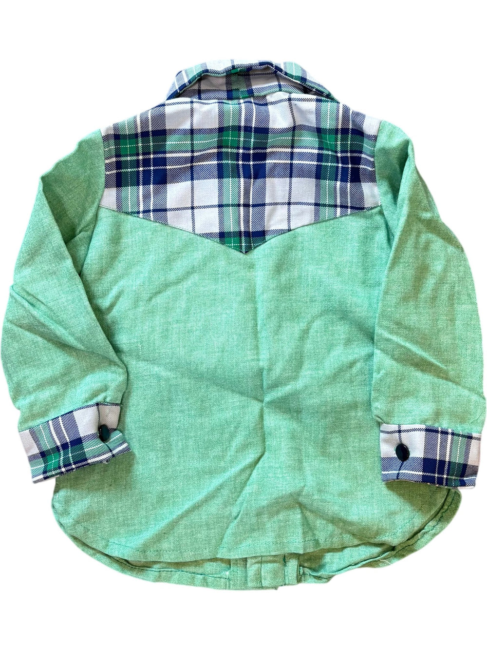 1970s Plaid Patterned Green Long Sleeved Shirt - Age 6/7 - Think Vintage ltd