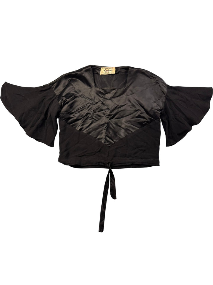 1970s Quorum by Marie France Black Satin Blouse - S - Think Vintage Online Ltd