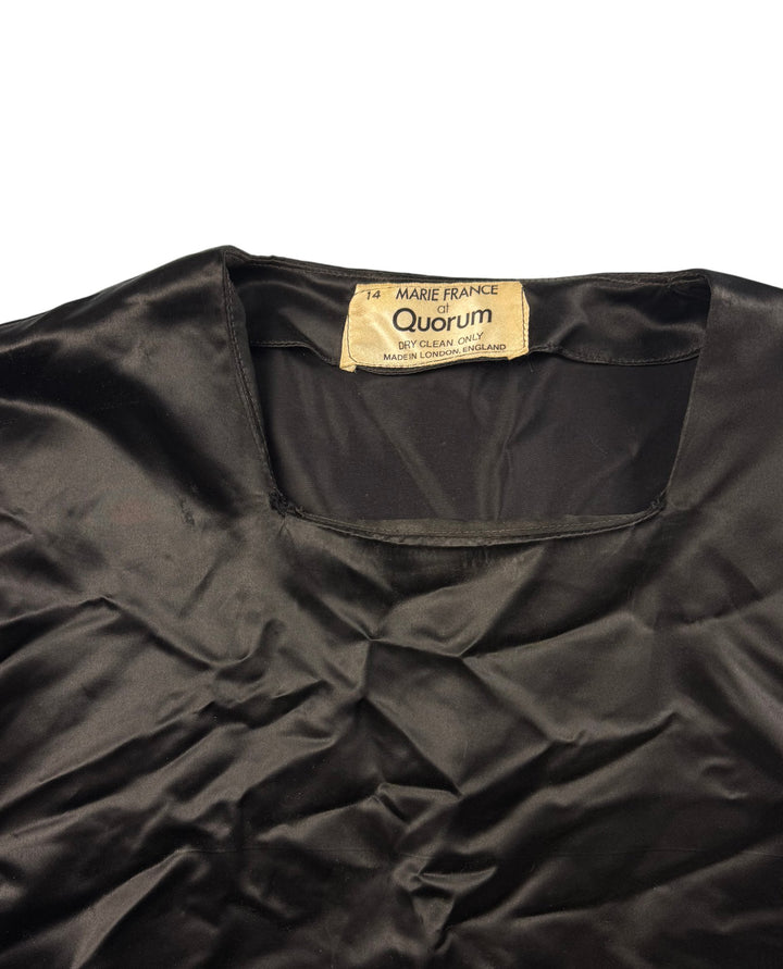 1970s Quorum by Marie France Black Satin Blouse - S - Think Vintage ltd