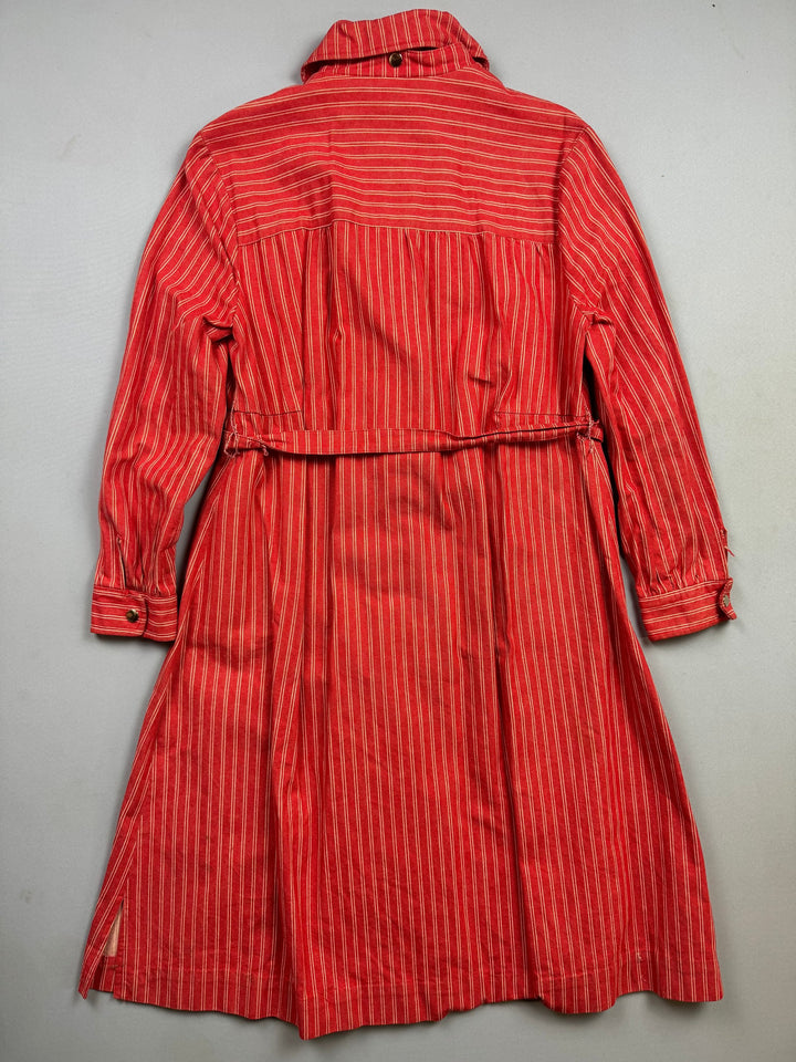 1970s Red Striped Denim Button-Up Coat - S - Think Vintage