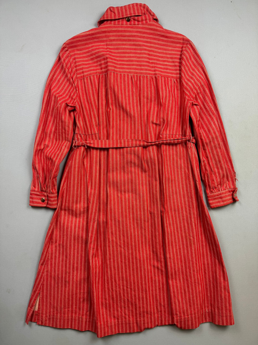1970s Red Striped Denim Button-Up Coat - S - Think Vintage Online Ltd