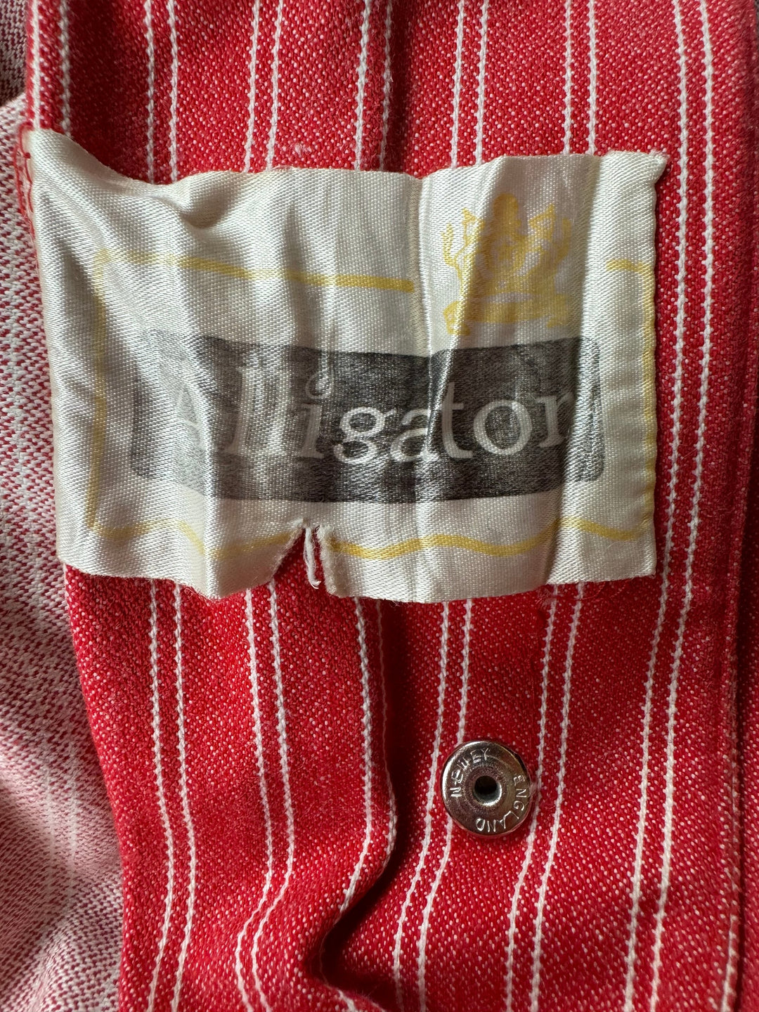 1970s Red Striped Denim Button-Up Coat - S - Think Vintage Online Ltd