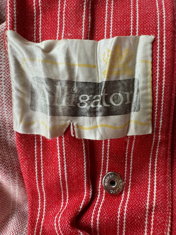 1970s Red Striped Denim Button-Up Coat - S - Think Vintage Online Ltd