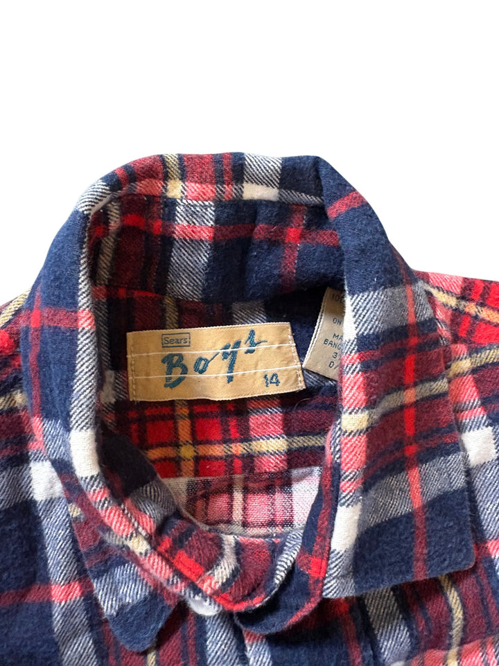 1970s Sears Boys Plaid Flannel Shirt - Age 15/16 - Think Vintage ltd