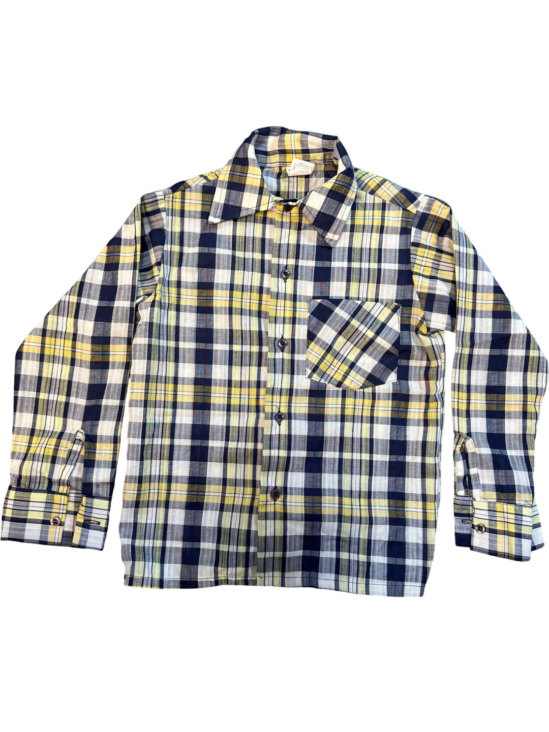 1970s Sears Plaid Long Sleeve Button Up Shirt - Age 8/9 - Think Vintage ltd