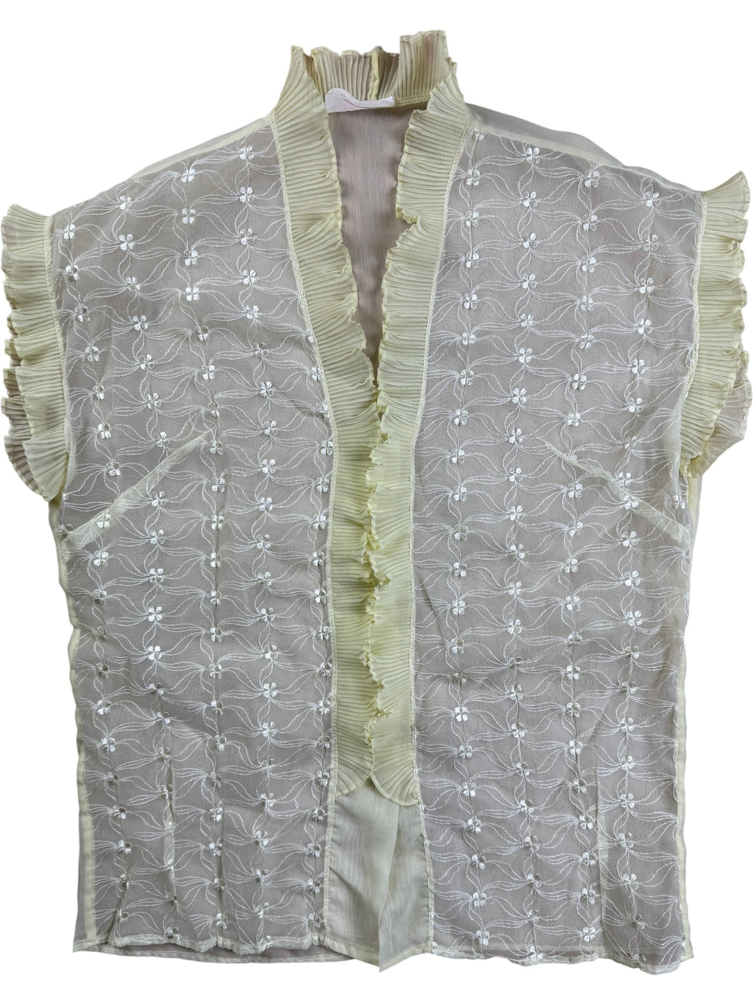 1970s Sheer Ruffle Embroidered Blouse - S - Think Vintage ltd