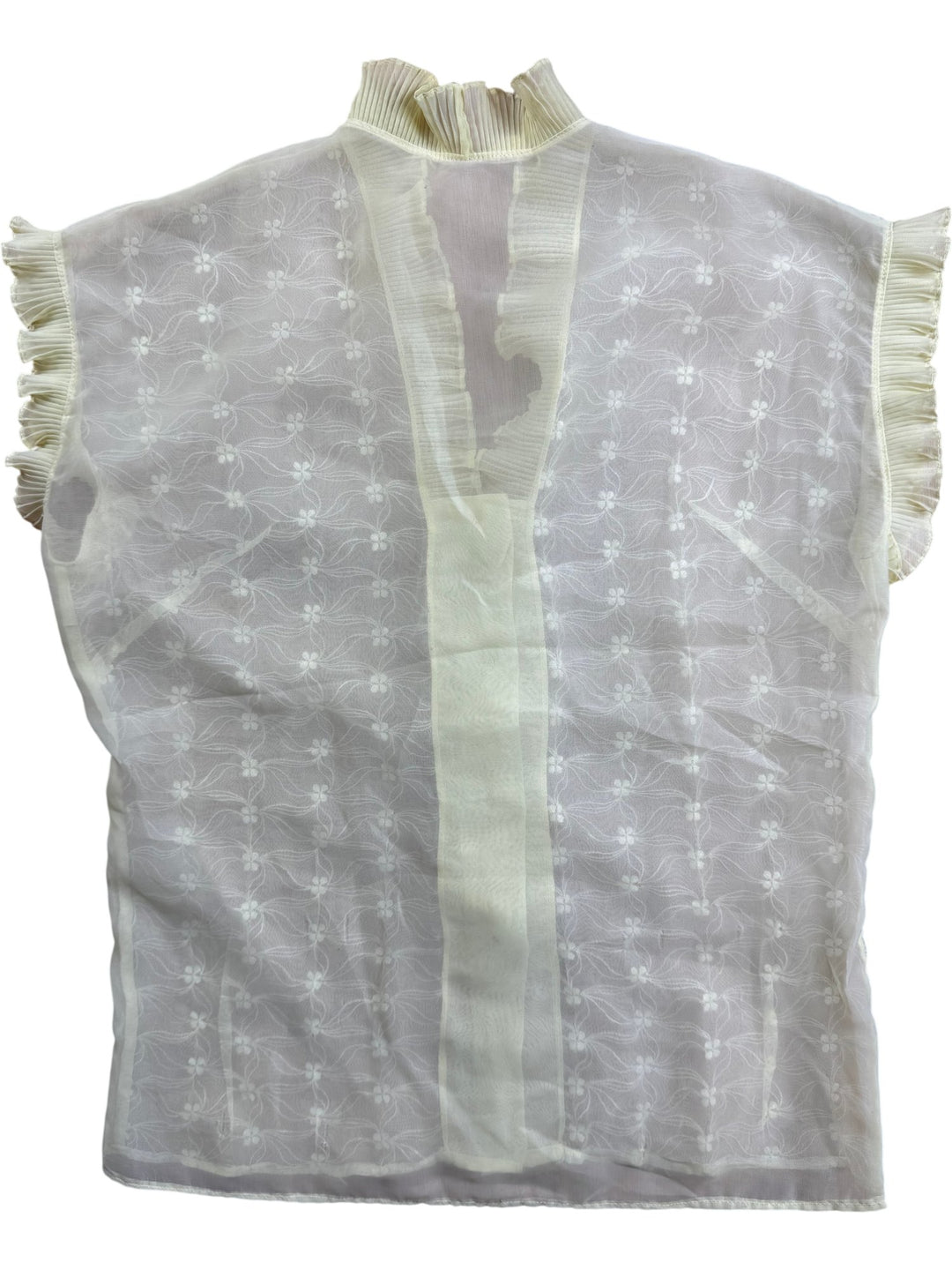 1970s Sheer Ruffle Embroidered Blouse - S - Think Vintage ltd