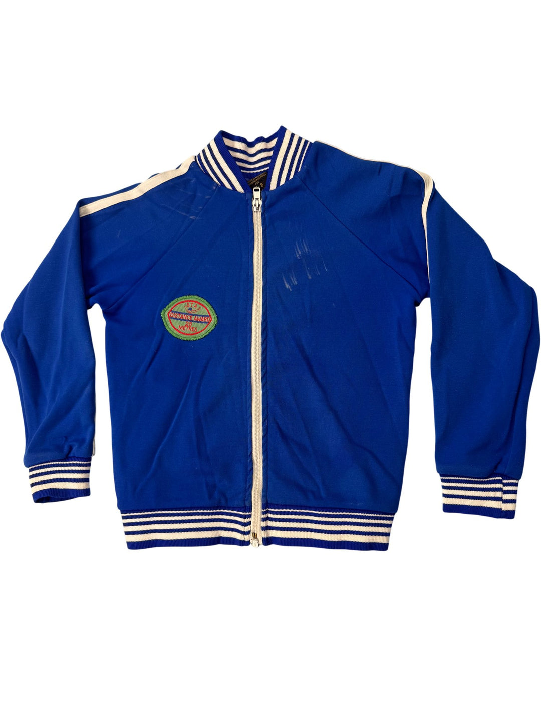 1970s St Michael Blue Track Jacket with Stripe Trim - Age 7/8 - Think Vintage ltd