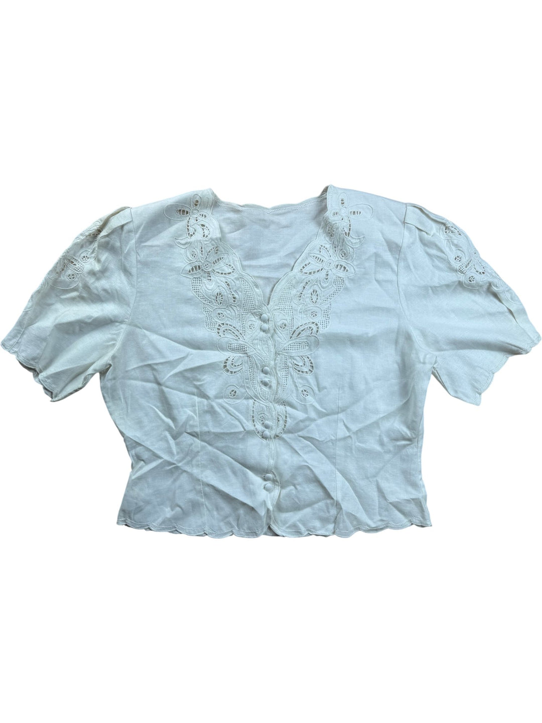 1970s St Michael White Linen Blouse - M - Think Vintage ltd