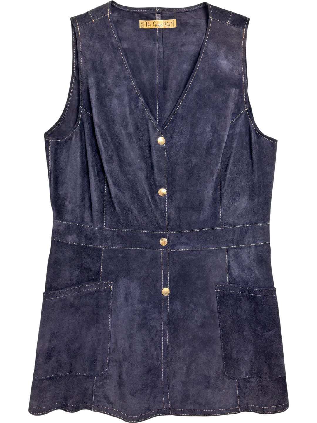 1970s The Gaye Six Navy Suede Waistcoat - S - Think Vintage