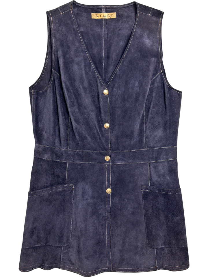 1970s The Gaye Six Navy Suede Waistcoat - S - Think Vintage