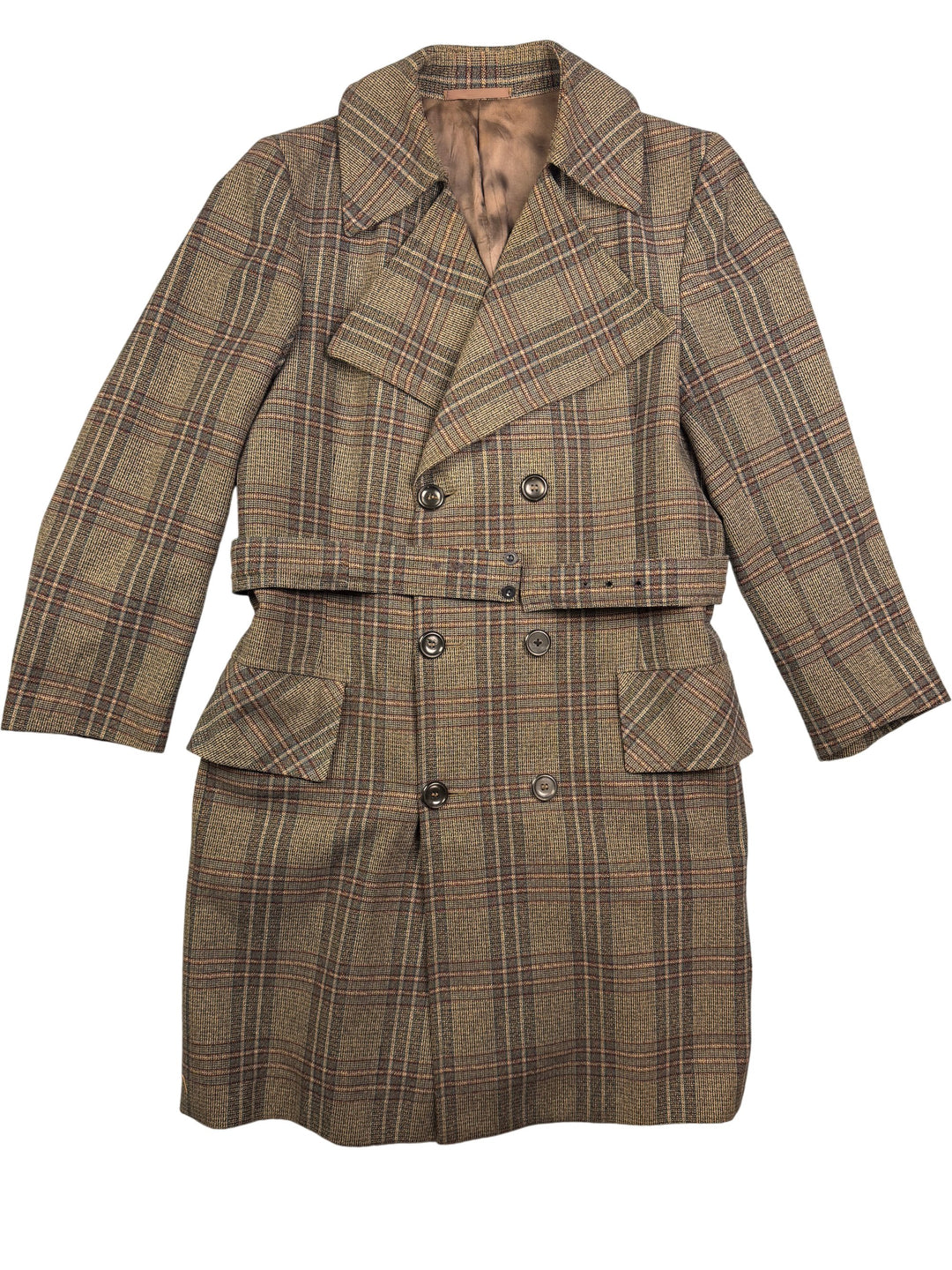 1970s Wool Plaid Trench Coat - M - Think Vintage