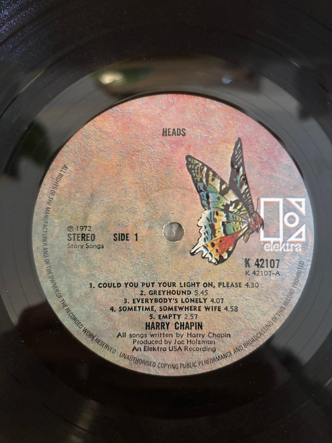 1972 Elektra Harry Chapin Heads & Tales Vinyl - Good - Think Vintage ltd