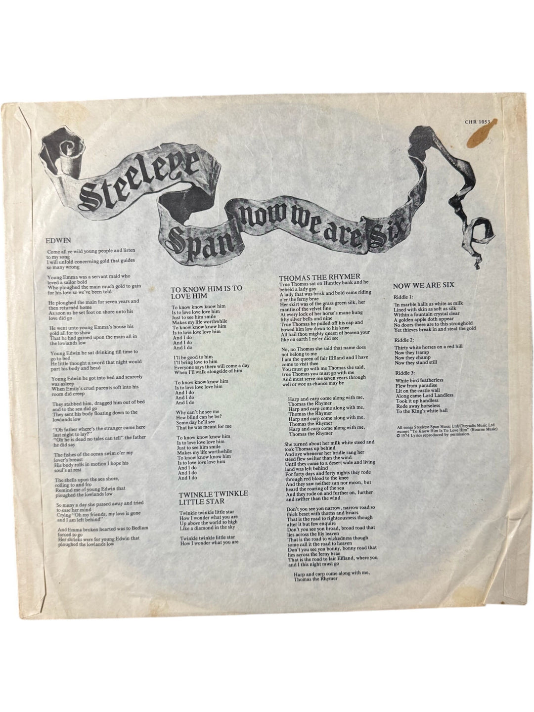 1974 Steeleye Span Now We Are Six Vinyl - Good
