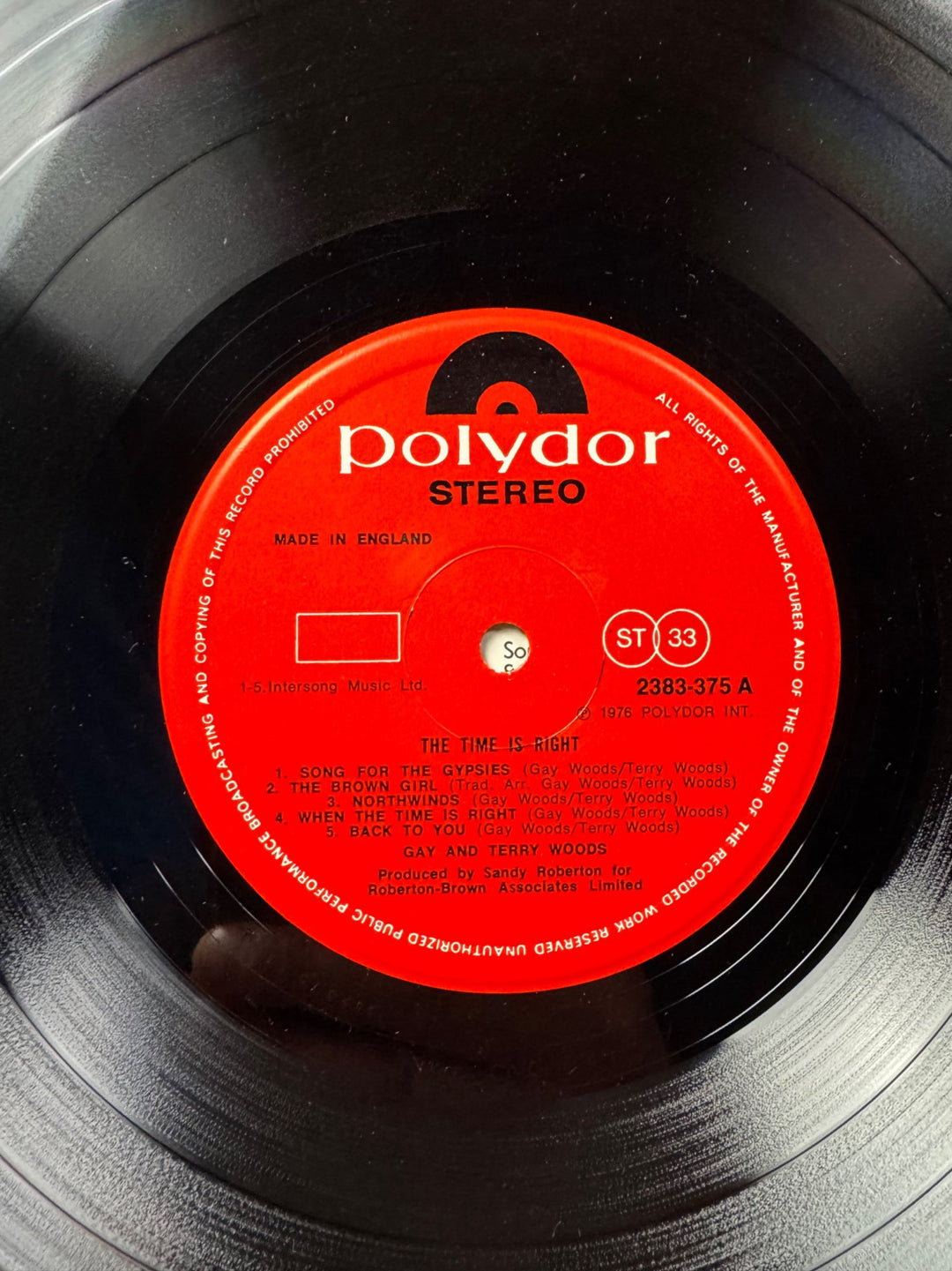1976 Gay & Terry Woods The Time Is Right Vinyl - Very Good+