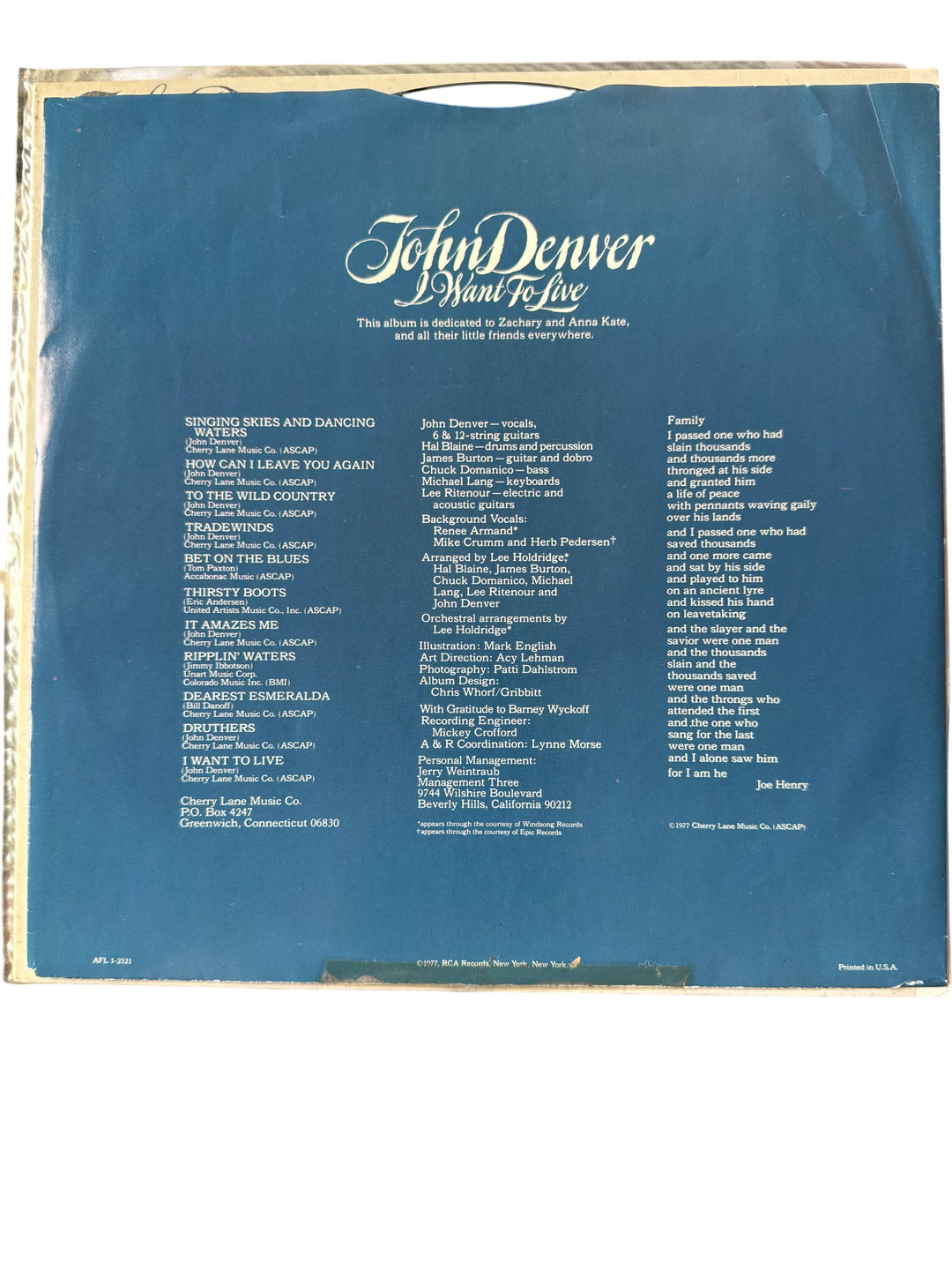 1977 John Denver I Want To Live Album - Think Vintage ltd