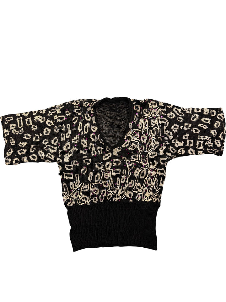 1980s Abstract Pattern Black Sweater - Think Vintage ltd