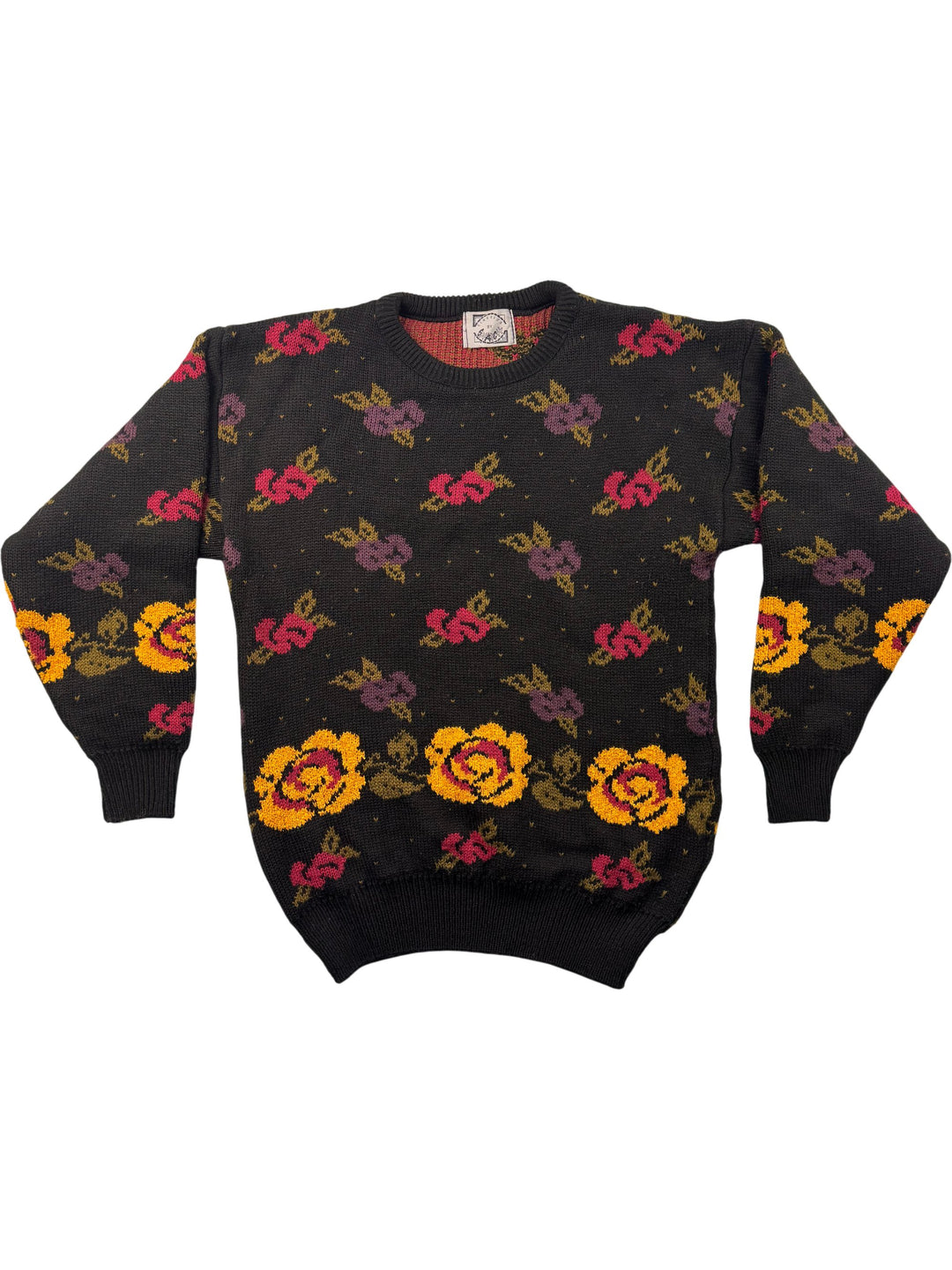 1980s Acrylic Floral Patterned Sweater - M/L - Think Vintage Online Ltd