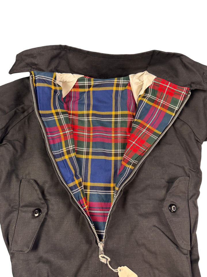 1980s Black Bomber Jacket With Tartan Lining - Age 8/9 - Think Vintage ltd