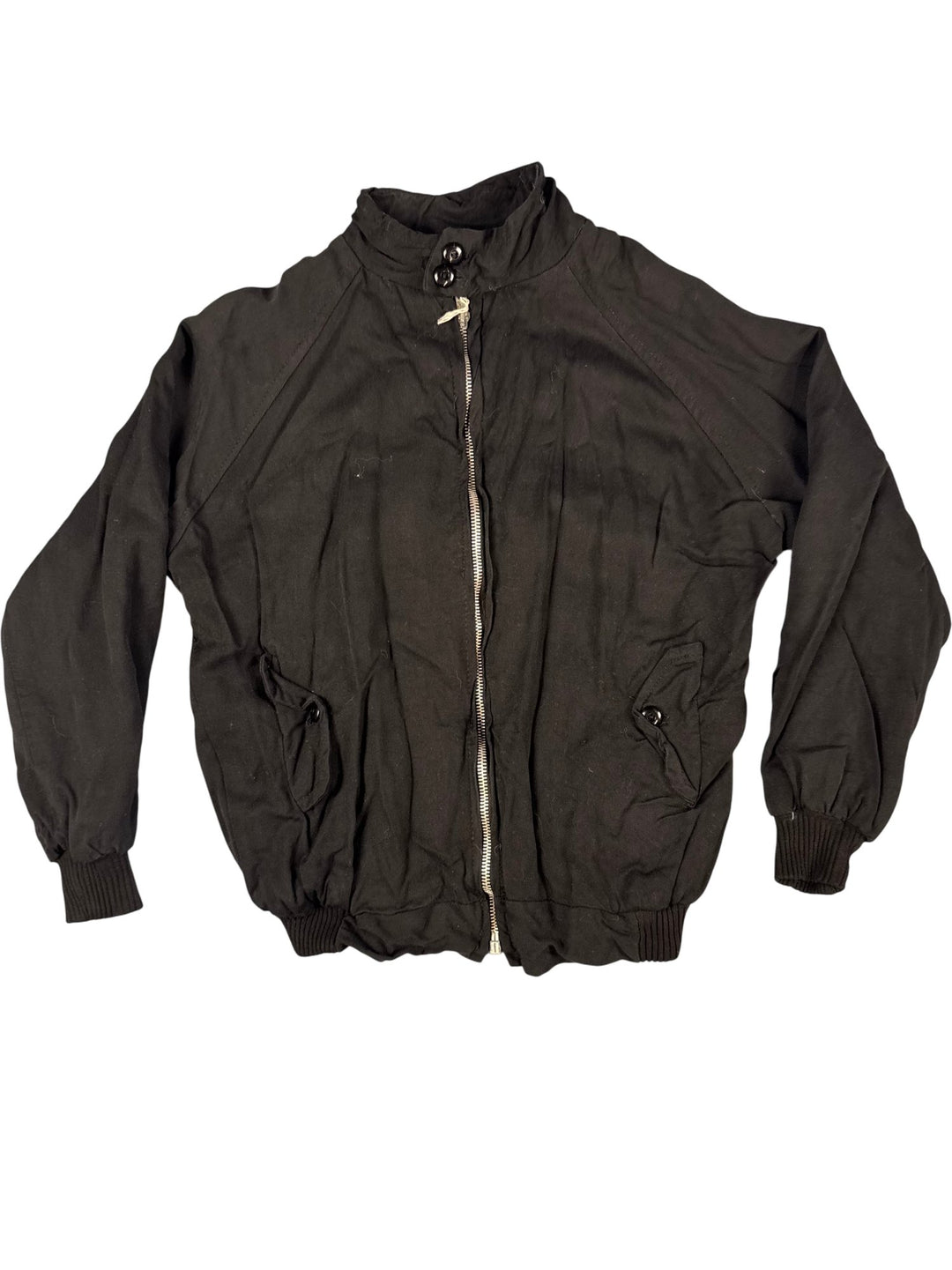 1980s Black Harrington Jacket with Tartan Lining - Age 13/14 - Think Vintage ltd