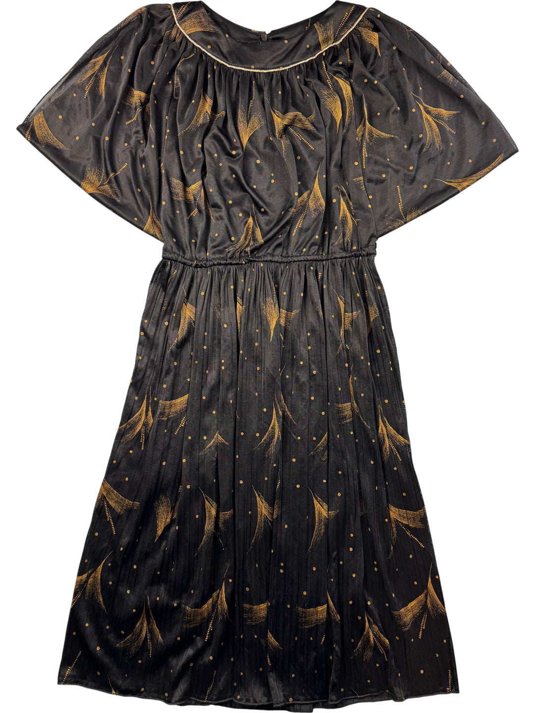 1980s Black and Gold Patterned Dress - L/XL - Think Vintage Online Ltd