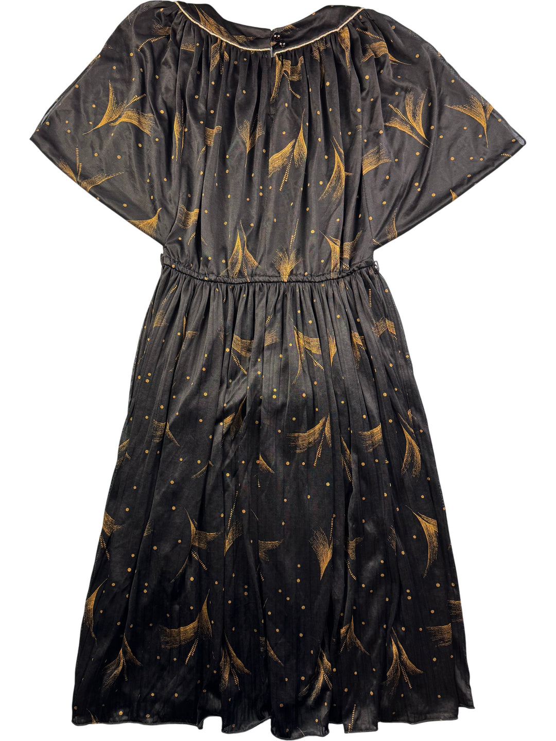 1980s Black and Gold Patterned Dress - L/XL - Think Vintage Online Ltd