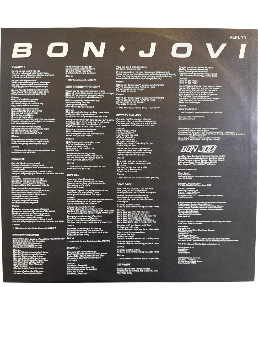 1980s Bon Jovi Self-Titled Debut Album Vinyl