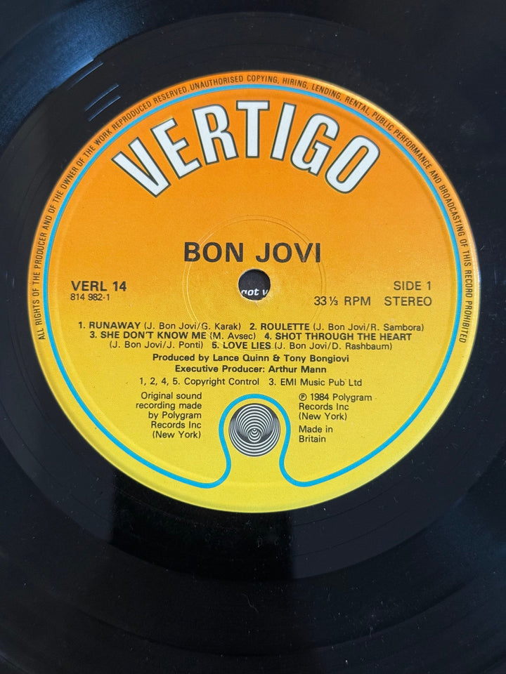 1980s Bon Jovi Self-Titled Debut Album Vinyl