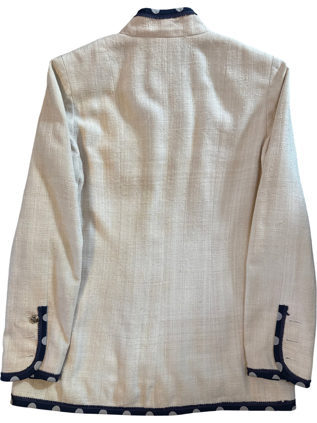 1980s Chanel Boutique Polka Dot Trim Skirt Suit - S - Think Vintage ltd