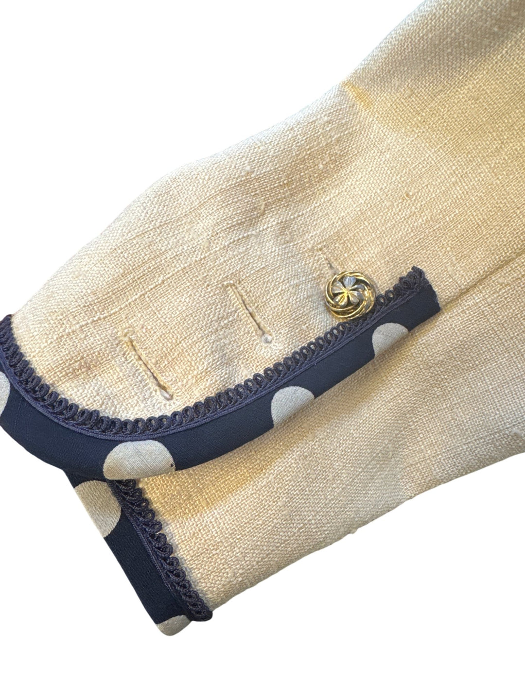 1980s Chanel Boutique Polka Dot Trim Skirt Suit - S - Think Vintage ltd